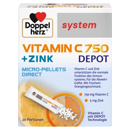 Abbildung der Produktverpackung Doppelherz system VITAMIN C 750 DEPOT Frontansicht